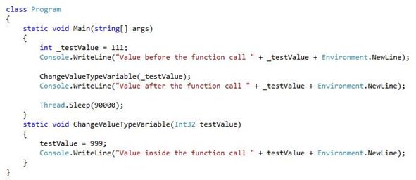 Value type variables as a parameter